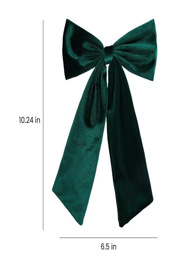 melyde 6.5 Inch Velvet Hair Bow Clip Classic Bowknot Ponytail Holder Long Velvet Ribbon Barrette Hair Accessories for Women Girls, Dark Green - Image 5